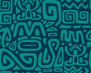 Tiki seamless pattern. Aztec textile print.Geometric, vector background. Suitable for printing on fabric and paper, for Hawaiian parties. 