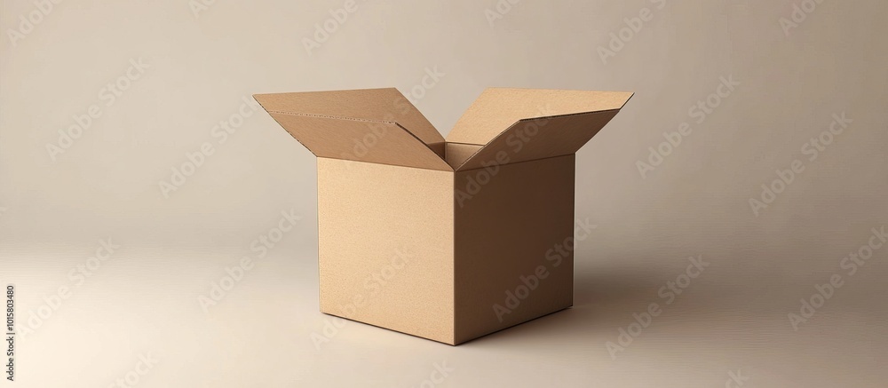 Wall mural open cardboard box on a beige background