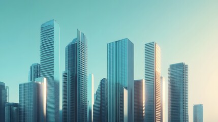 Fototapeta premium 38. A futuristic city skyline featuring sleek steel skyscrapers