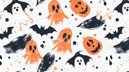 A Halloween themed background with a variety of spooky creatures such as ghosts