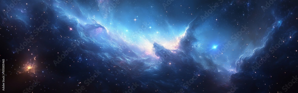 Poster A vibrant cosmic nebula illuminated by distant stars in the vast expanse of outer space at the edge of a galaxy