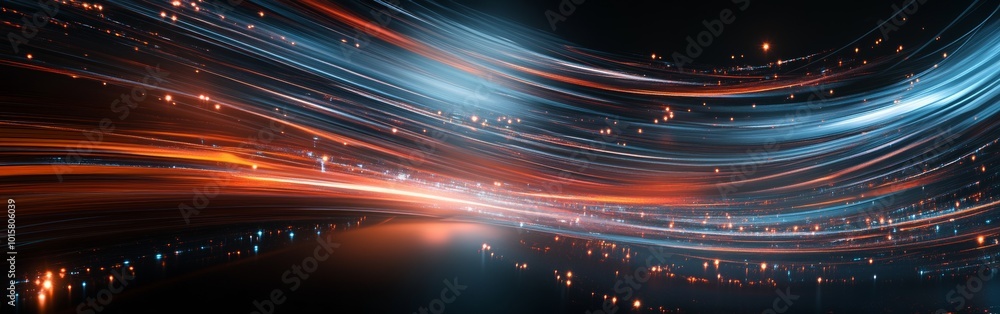 Leinwandbilder dynamic light trails create a mesmerizing abstract pattern of blue and orange against a dark backgro