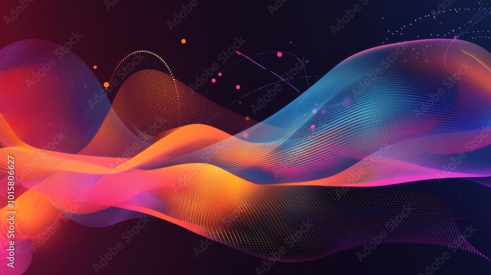 Aufkleber colorful abstract waves flowing gracefully across a dark background, showcasing vibrant hues and dyn