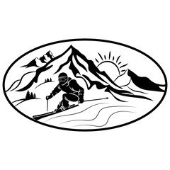 Snow Skiing, Hand Drawn Vector Illustration
