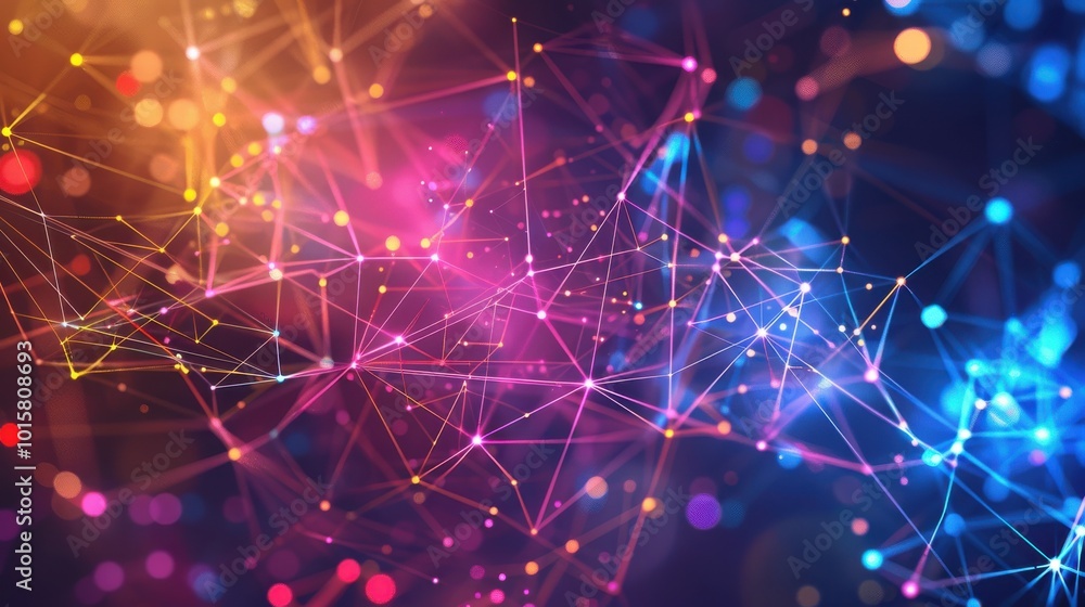 Leinwandbilder Colorful abstract network of lines and dots representing digital connections in a vibrant background