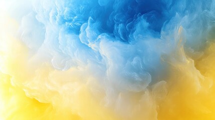 Abstract cloud formation blending blue and yellow hues with a soft gradient, creating a serene and vibrant atmosphere