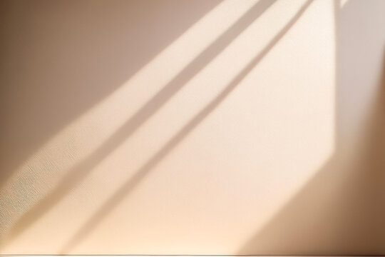 Minimal abstract light biege background for product presentation. Soft shadow and light from windows on white wall