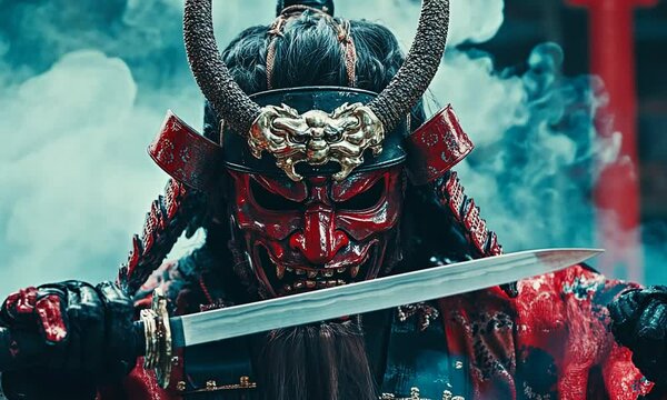 samurai warrior, japanese warrior with katana sword, 3 d illustration