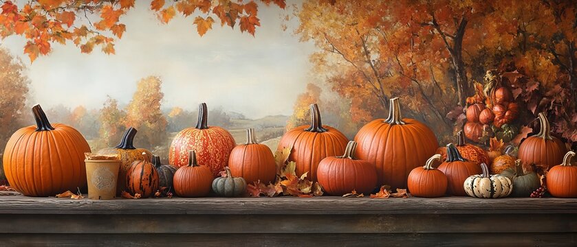 Celebrate National Pumpkin Day with a vibrant display of pumpkins in various sizes and shapes, set against a festive backdrop. The scene captures the essence of autumn