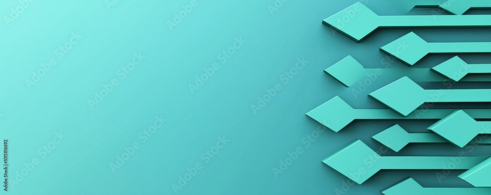 Poster a vibrant turquoise background with dynamic geometric shapes creating a modern, tech-inspired visual