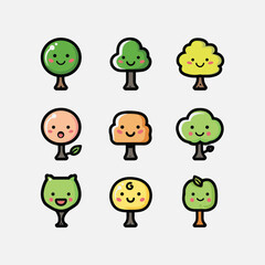 Set tree logo cute vector icon illustration style