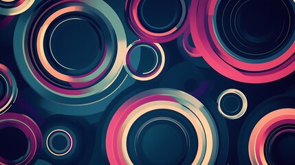 Abstract background with overlapping colorful circles on dark blue background.