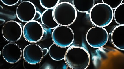 Close-Up of Stainless Steel Pipes in a Stack
