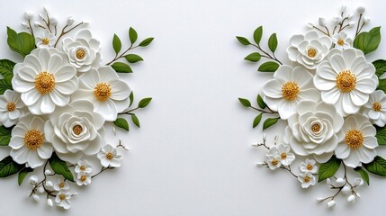 Obraz premium A photostock images of a decorative arrangement of white porcelain flowers in elegant vintage style on a clean white background High Quality