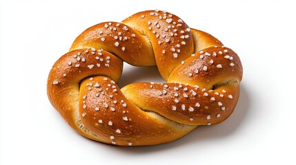 A photostock images of a freshly baked soft pretzel sprinkled with coarse salt on a clean white background High Quality