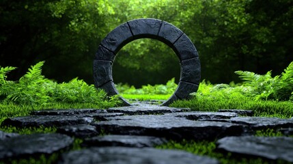 A photostock images of a mystical stone archway in an enchanted forest on a clean white background High Quality
