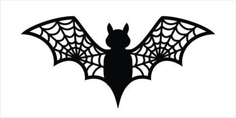 Halloween bat silhouette design. Halloween bats with spider web wings vector. Vector illustration design template for stencil, wall decor, door decoration, sticker. Isolated on white background.