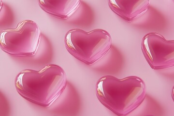 Glossy Pink Hearts on Soft Background