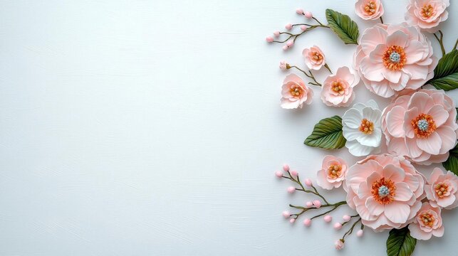 A photostock images of delicate floral art in soft pastel colors with abstract brush strokes on a clean white background High Quality