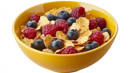 Bowl of oat flakes with milk and berries