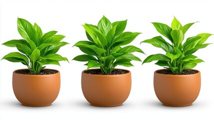 Obraz premium A photostock images of lush green indoor potted plants placed in a minimalistic setting on a clean white background High Quality