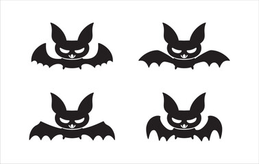 Halloween cute bat set. Bat character design collection. Scary, spooky, and funny bat silhouette. Vector illustration design template for stencil, wall decor, door decoration, sticker.