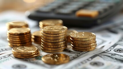 Golden Coins Stacked on Dollar Bills: A Symbol of Financial Success