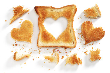 Toasted bread with cut out heart-shaped slice