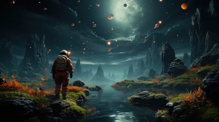 Astronaut Gazing at Alien Sky