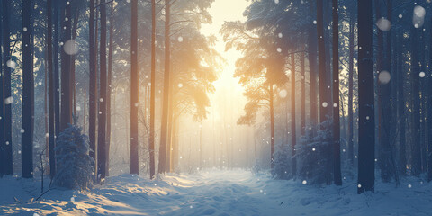 Anime Winter woodland forest scene, tree background wide trees illustration, graphic resource forests wallpaper 