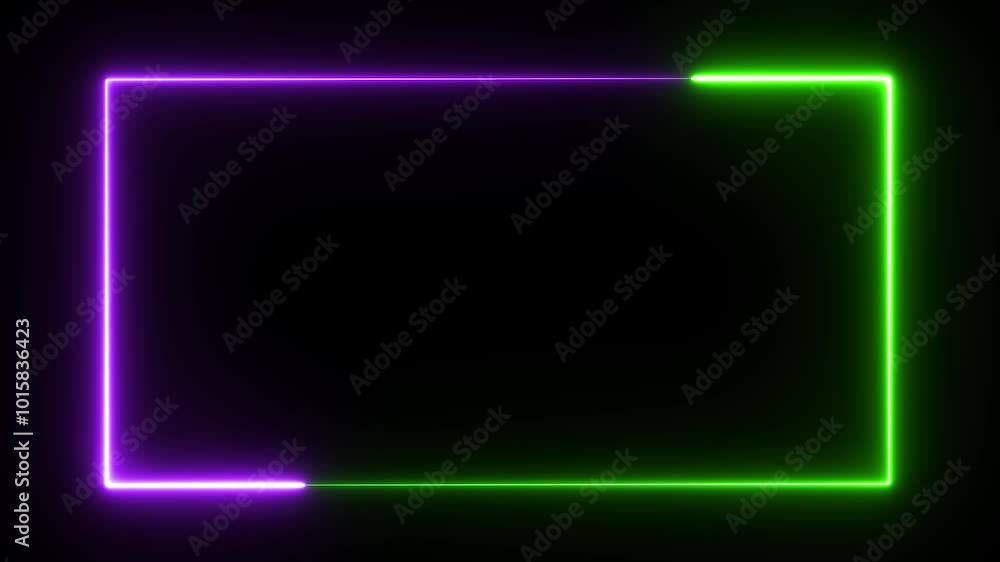Poster neon lightning border frame on black background animation