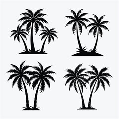 silhouette set of palm tree  vector design.