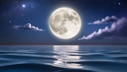 Glowing Full Moon Over Ocean ai genrative