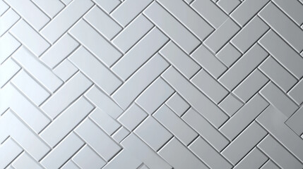Polished, White Wall background with tiles. Semigloss, tile Wallpaper with Herringbone, 3D blocks. 3D Render
