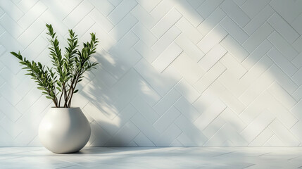 Polished, White Wall background with tiles. Semigloss, tile Wallpaper with Herringbone, 3D blocks. 3D Render
