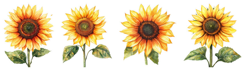 Naklejka premium A vibrant pastel watercolor illustration of a Sunflower, set against a transparent background.