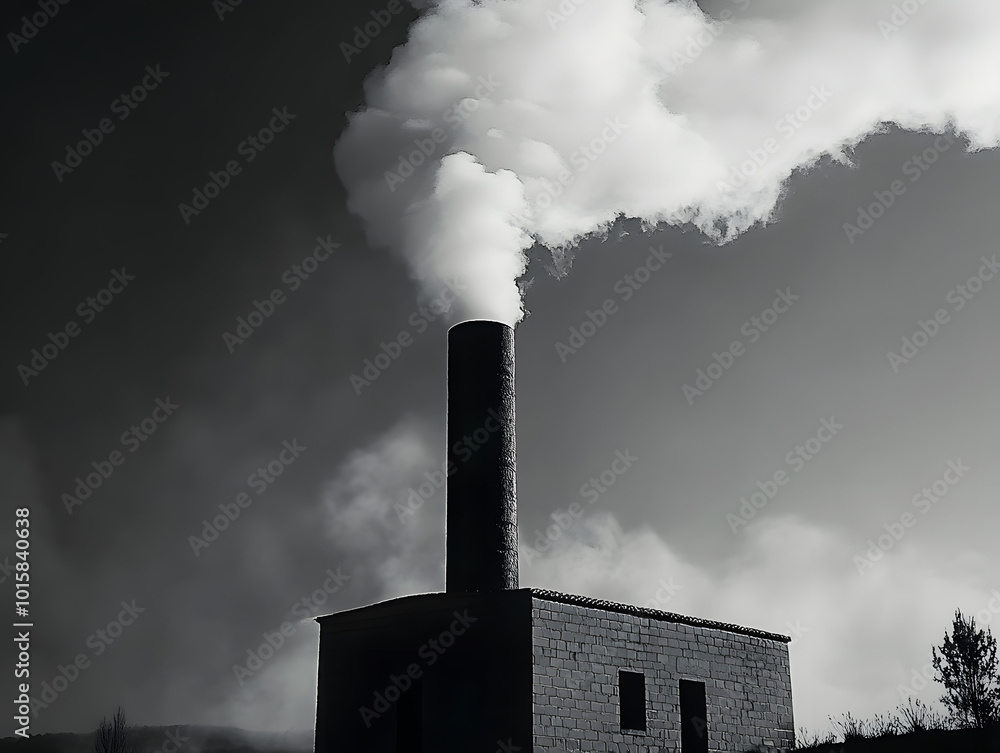 Poster Black and white image of a smokestack