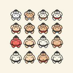 Set sumo logo cute vector icon illustration style