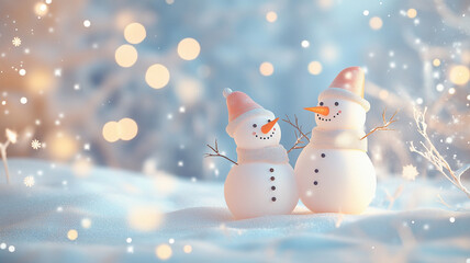 Obraz premium 雪だるまのフレーム素材,テキストスペース,コピースペース,冬,クリスマス,かわいい,