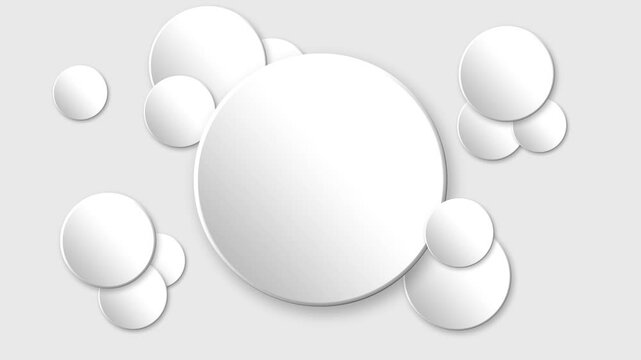 Abstract bright white circle shape 4k with soft shadow. In the middle there is space for text, Clean 3d embossed art background. Pure soft basic animated cover. Universal elegant minimal BG pattern.