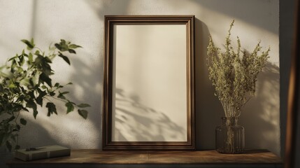 Empty portrait frame mockup. Blank picture frame template