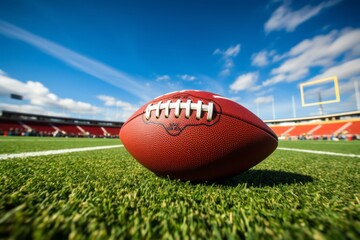 Obraz premium American football on the field with white lines and background, sports concept. Photorealistic landscape.