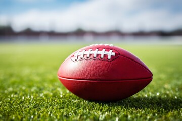 American football on the field with white lines and background, sports concept. Photorealistic landscape.