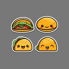 Fototapeta premium Set taco logo cute vector icon illustration style