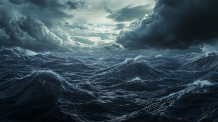 Obraz premium Rough Seas with Stormy Clouds Overhead. Dark, Powerful Nature Image. 
