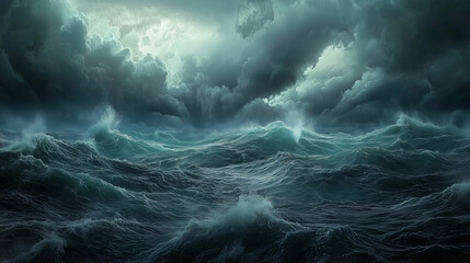 Fototapeta premium Rough Seas with Stormy Clouds Overhead. Dark, Powerful Nature Image. 