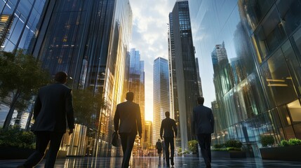 Obraz premium Business executives walking through a modern cityscape after a meeting