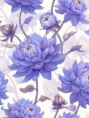 Seamless pattern featuring hand-drawn dahlia flowers in vibrant colors, showcasing intricate details and floral beauty, perfect for textiles, wallpapers, and stationery designs.