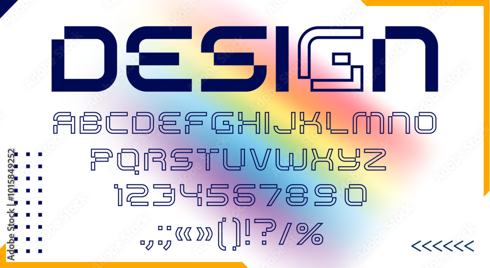 Poster modern techno type or futuristic font in line typeface, vector english alphabet. cyber tech or digit