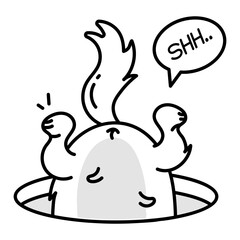 Falling cat in a hole, doodle style icon 

